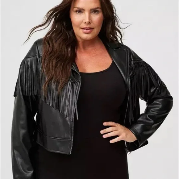Torrid Black faux Leather Fringe Jacket - Picture 5 of 5